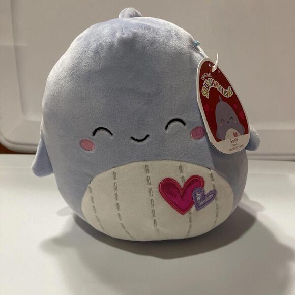 Squishmallows Other - New 2022 Valentines Day SAMIR Squishmallow 8” NWT Periwinkle Whale w/ Hearts